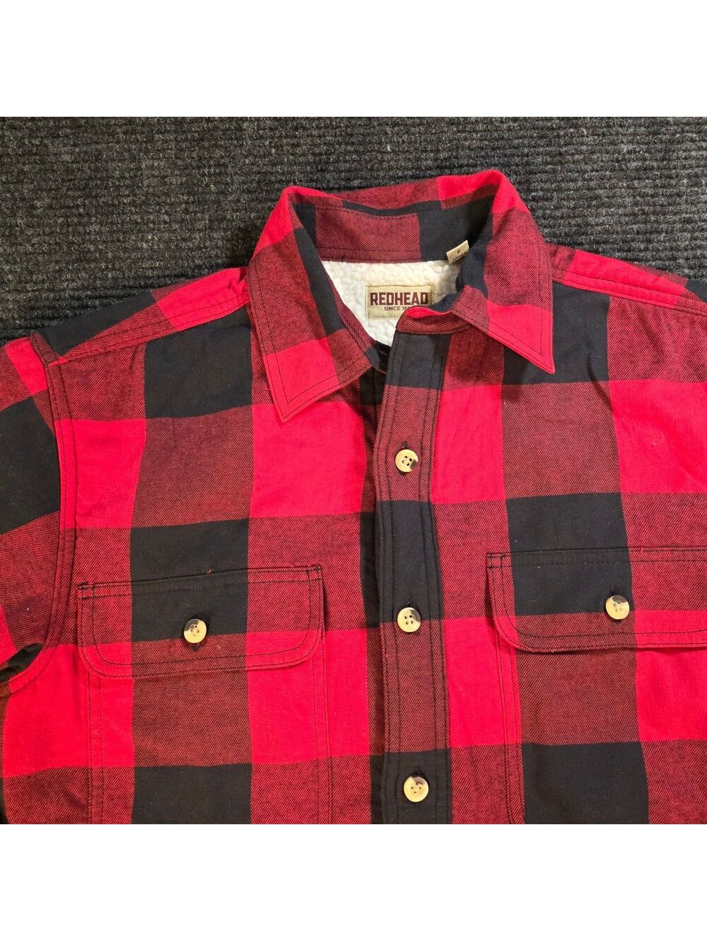 RedHead Red and Black Buffalo Plaid Sherpa Lined Shirt Jacket Small